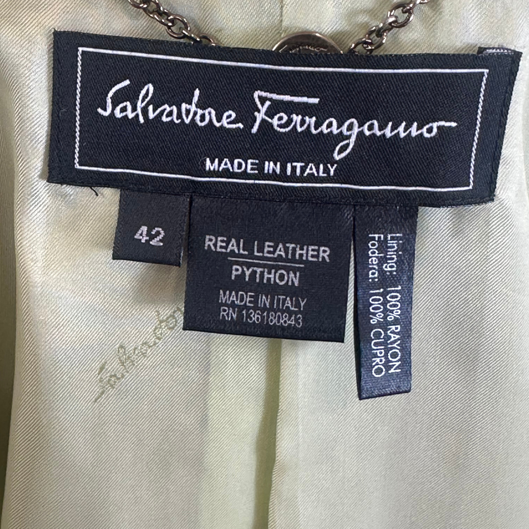 Salvatore Ferragamo Green Snake Skin & Leather Jacket - Pre Loved