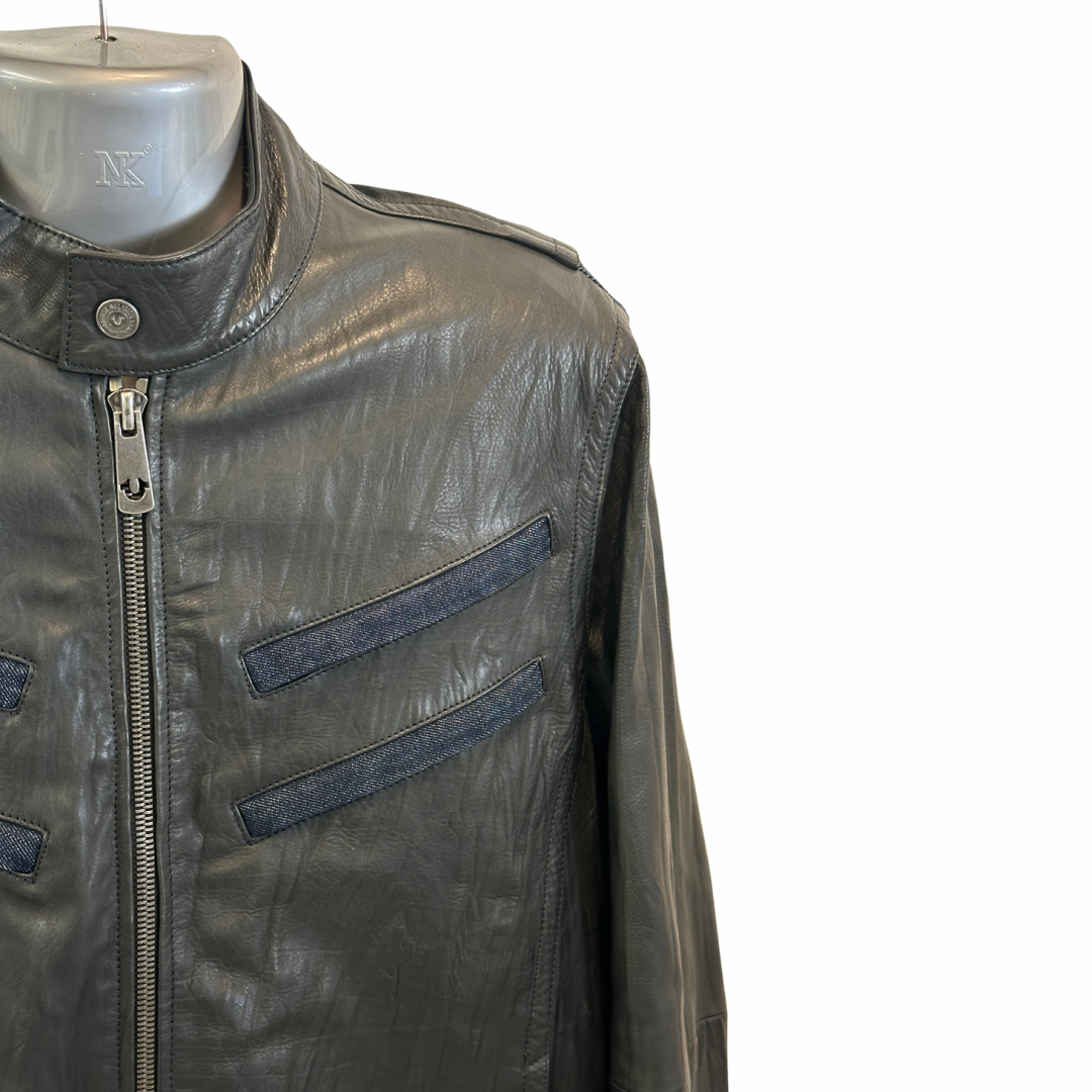 True Religion Mens Leather and Denim Jacket